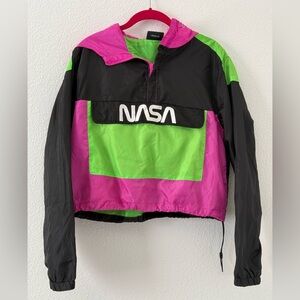 Chemistry NASA Lightweight 1/2 Zip Cropped Hooded Jacket Windbreaker Size Small